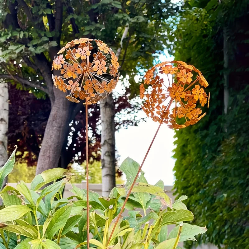Vintage 3D Dandelion Garden Sculpture Set – Metal Flower Stakes Garden Sculpture Richie's