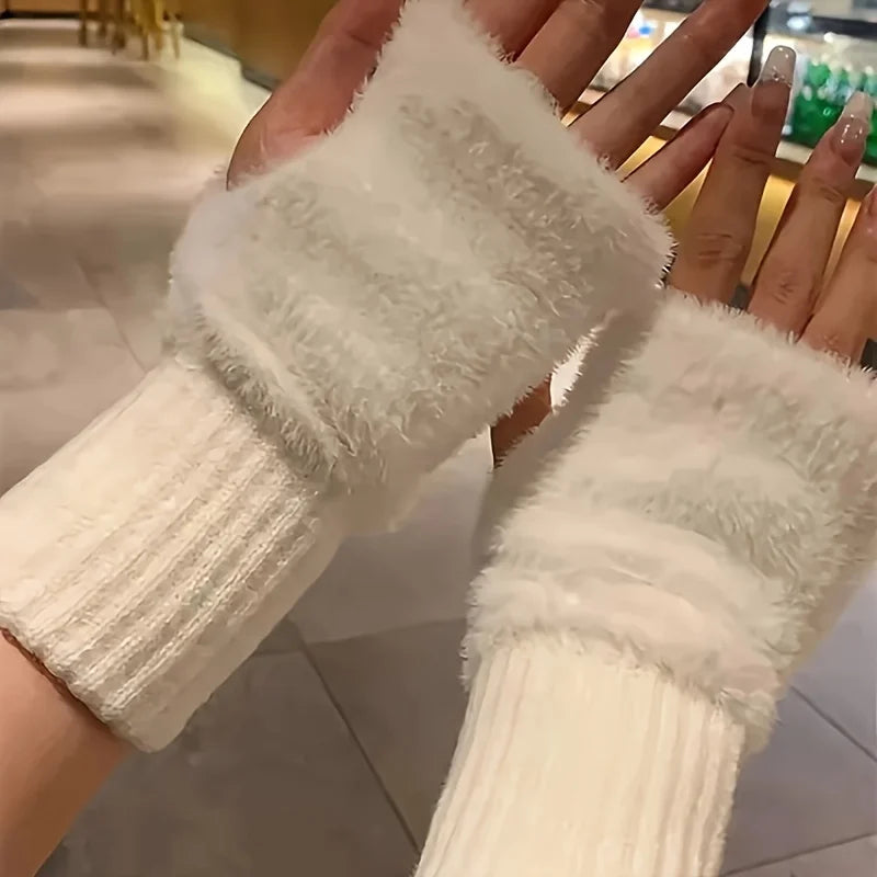 Women's Soft Fingerless Winter Gloves – Elastic Fit, Pure White Fingerless Winter Gloves Richie's