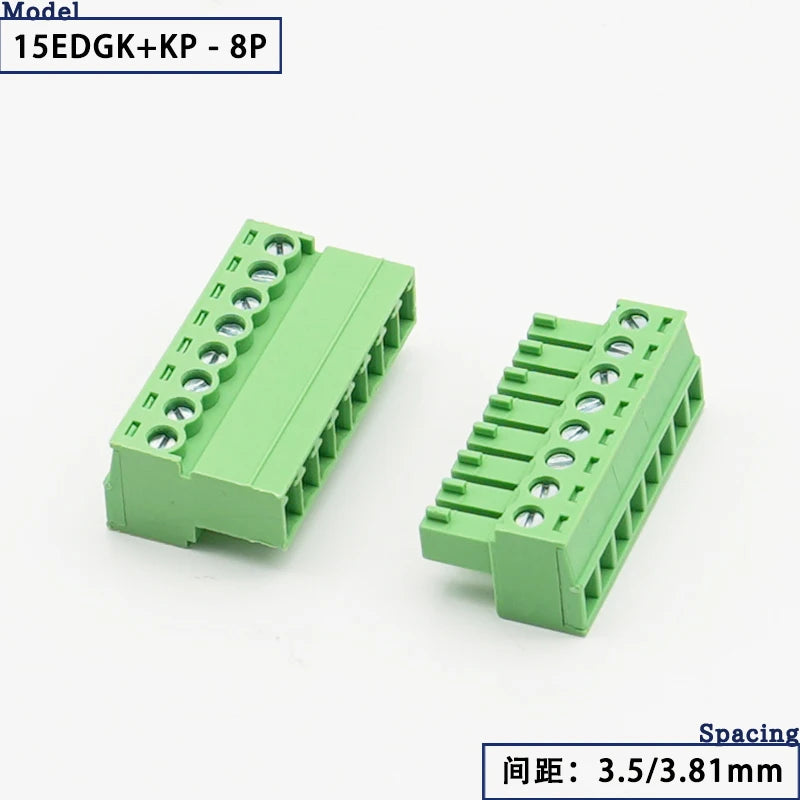 15EDGK PCB Screw Terminal Block 2–24 Pin Plug-In Connector Set PCB Terminal Block Richie's 8P 3.81MM 1 Set