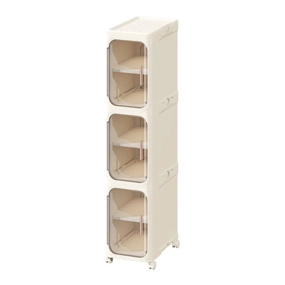 Foldable Narrow Storage Cabinet with Wheels – Slim Crevice Rack Narrow Storage Cabinet Richie's Beige Three layer