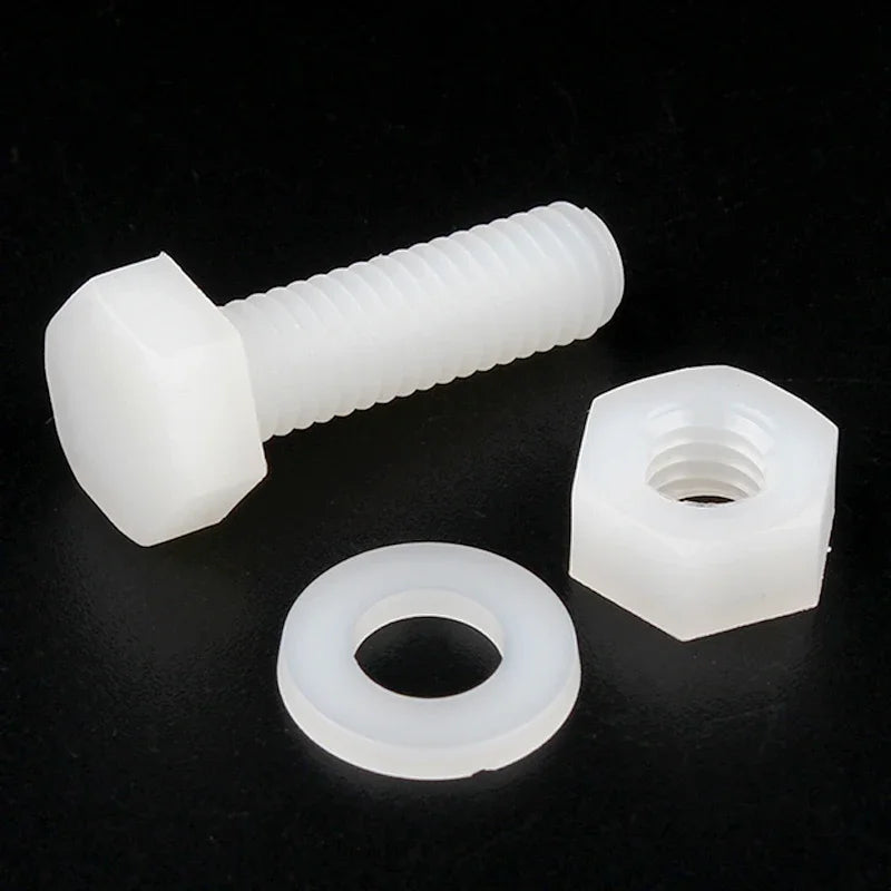 White Nylon Hex Bolt Nut Washer Set M3–M8 Insulated Plastic Nylon Fastener Set Richie's