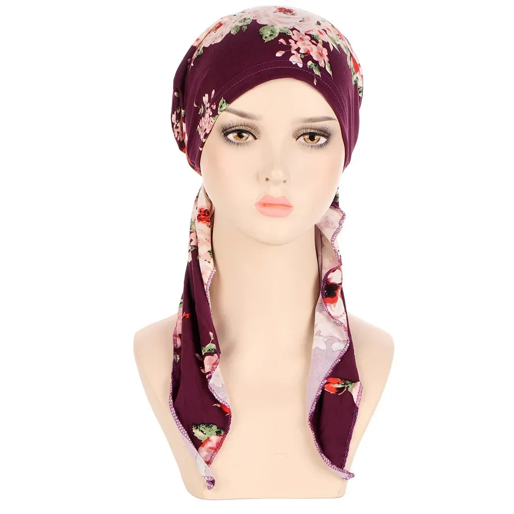 Women's Floral Turban Hijab Stretch Pre-Tied Head Wrap Cap Turban Head Wrap Richie's