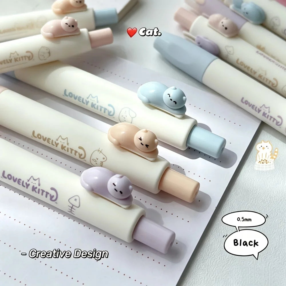 4-Pack 3D Cat Clip Telescopic Gel Pens – Black Ink & Soft Grip Novelty Gel Pens Richie's