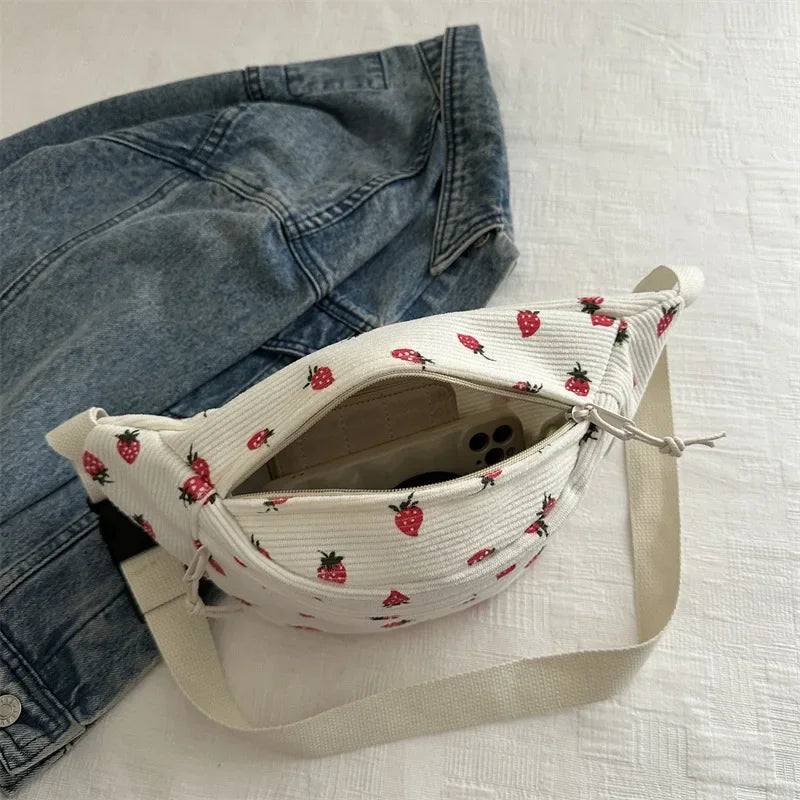 Corduroy Fanny Pack Waist Bag – Unisex Strawberry & Plaid Belt Bag Fanny Pack Richie's