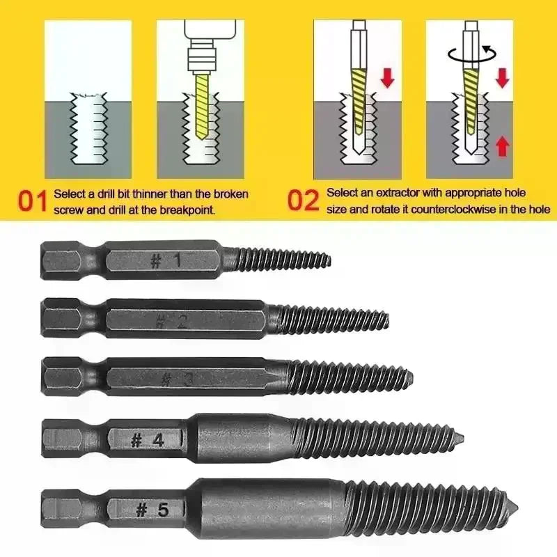 5/6Pc Broken Bolt Extractor Set with Center Drill Bits Screw Extractor Set Richie's