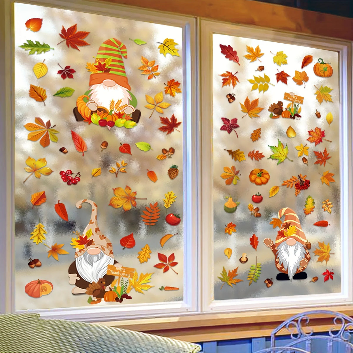 Thanksgiving Autumn Window Stickers – Leaves & Gnome Decals Window Decal Sticker Richie's