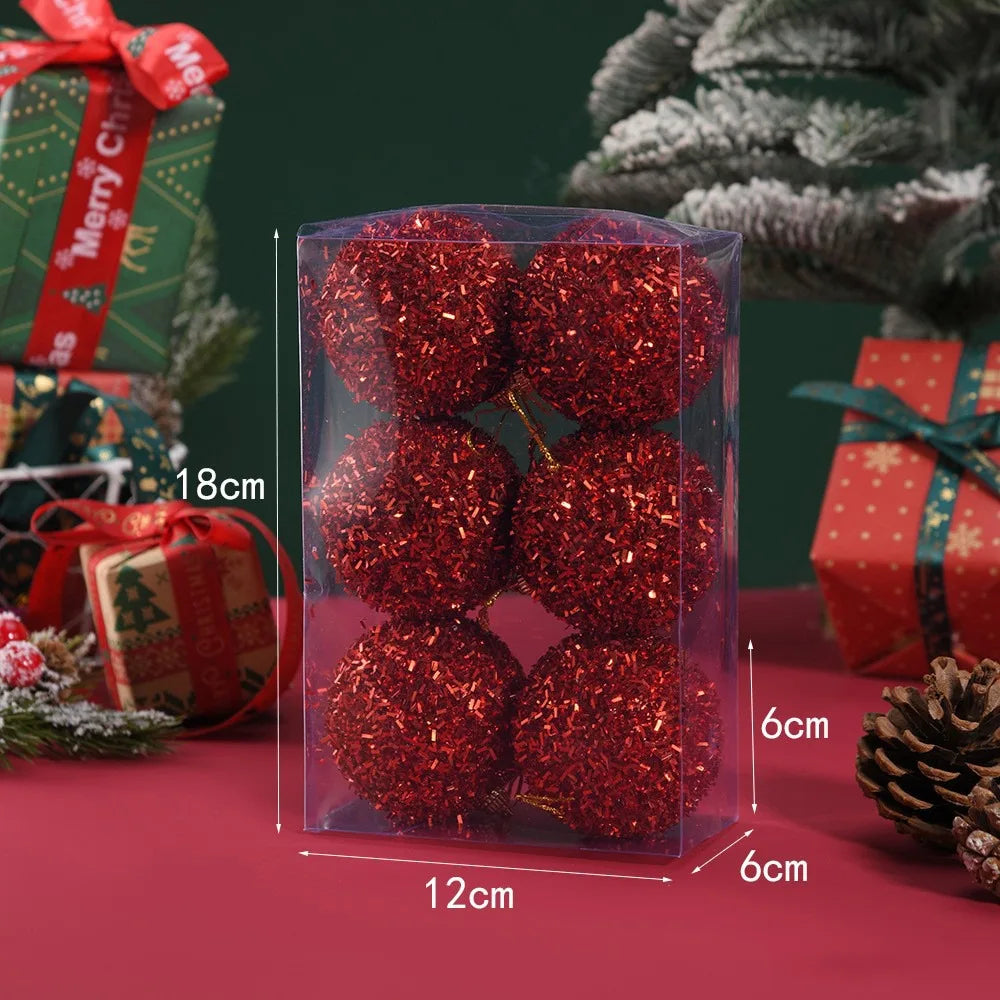 6-Pack 6cm Shiny Christmas Ball Ornaments – Red & Gold Glitter Christmas Tree Ornaments Richie's Red 1.5cm