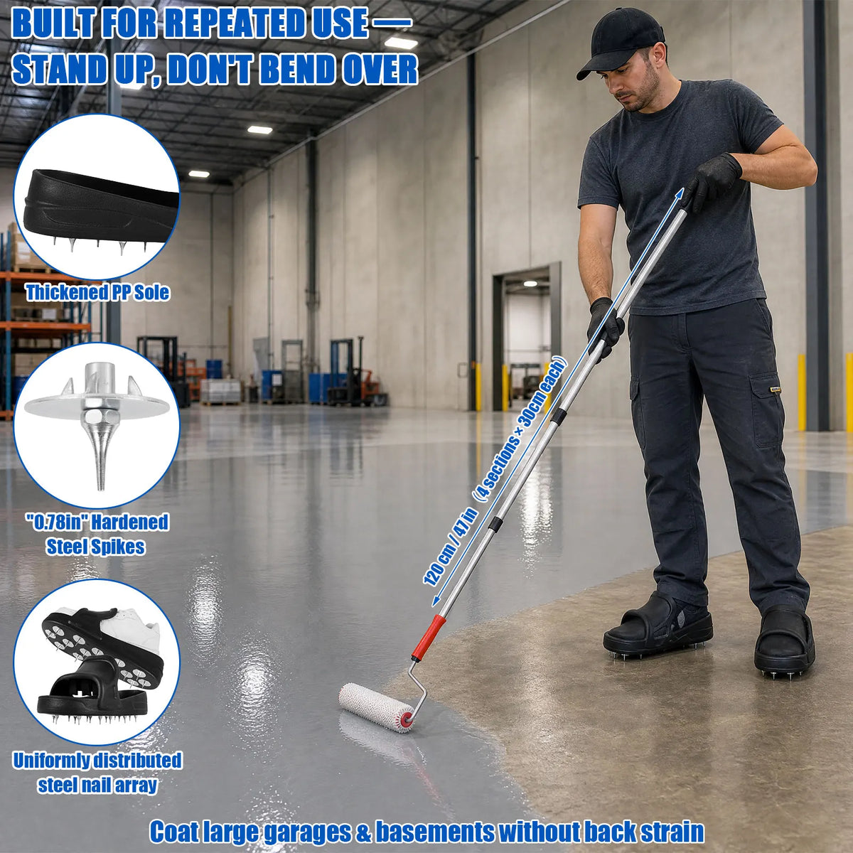 Epoxy Flooring Kit – Spike Shoes, Roller & Extension Pole Flooring Application Kit Richie's