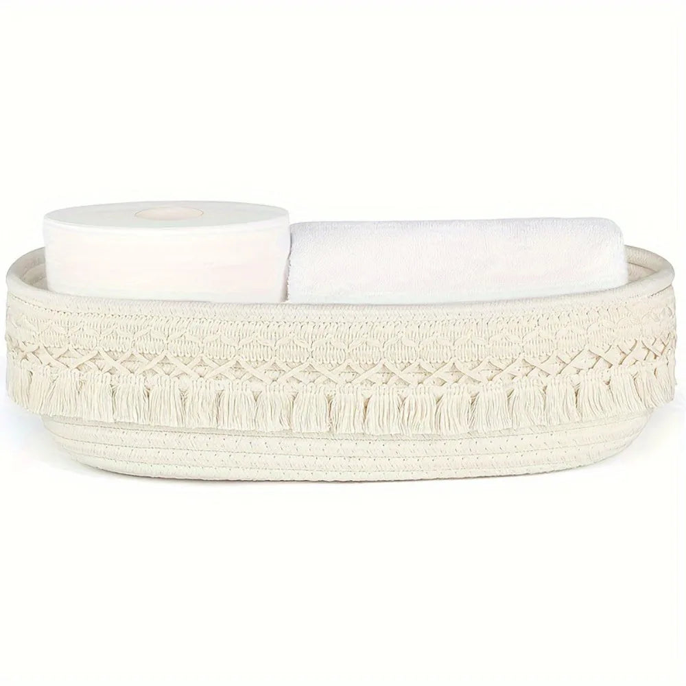 Cotton Rope Woven Storage Basket – Bohemian Tassel Organizer Woven Storage Basket Richie's 4