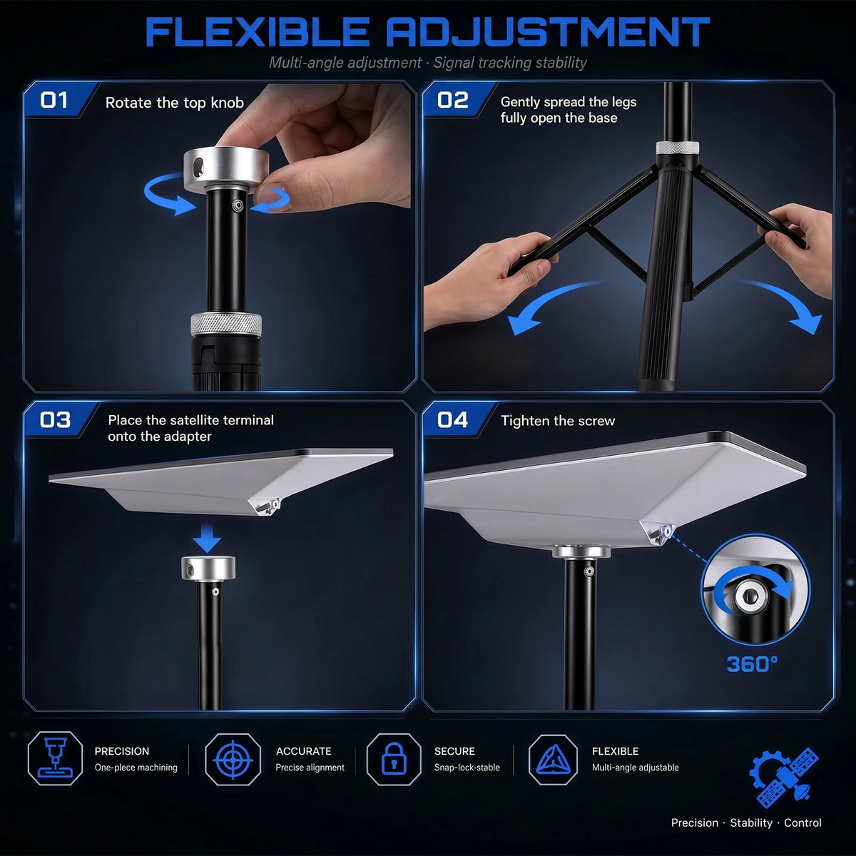 Starlink Mini Tripod Mount – Foldable Aluminum Bracket for Camping Satellite Dish Mount Richie's