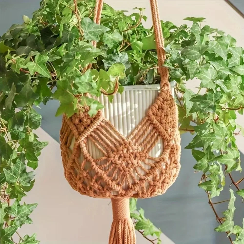 Boho Macrame Plant Hanger Cotton Rope Woven Hanging Basket Macrame Plant Hanger Richie's Khaki