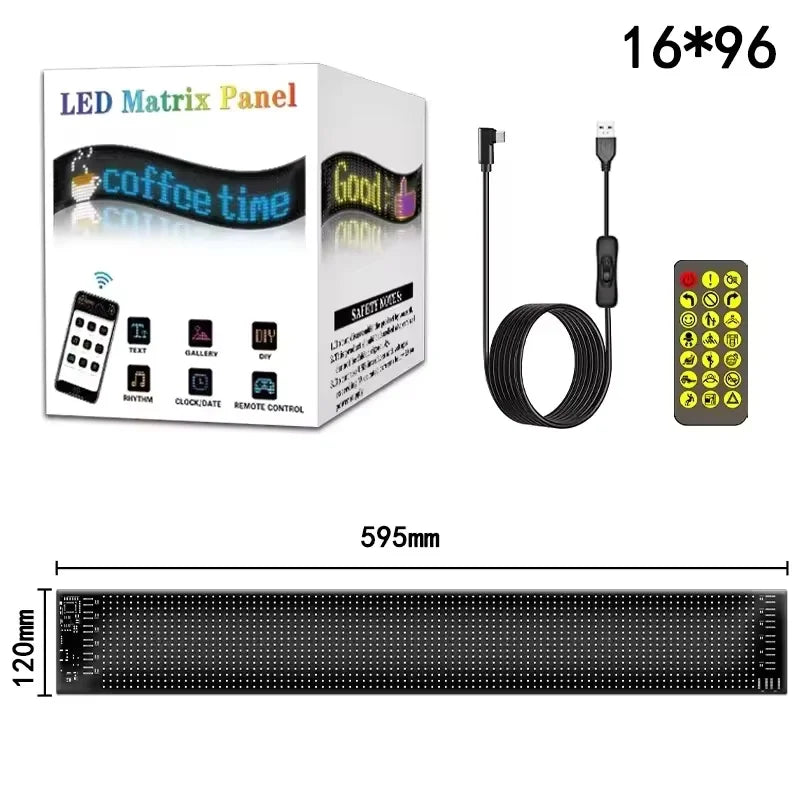 USB Flexible RGB LED Display Panel – Bluetooth DIY Scrolling Text LED Display Panel Richie's 16x96 LED 12x60CM