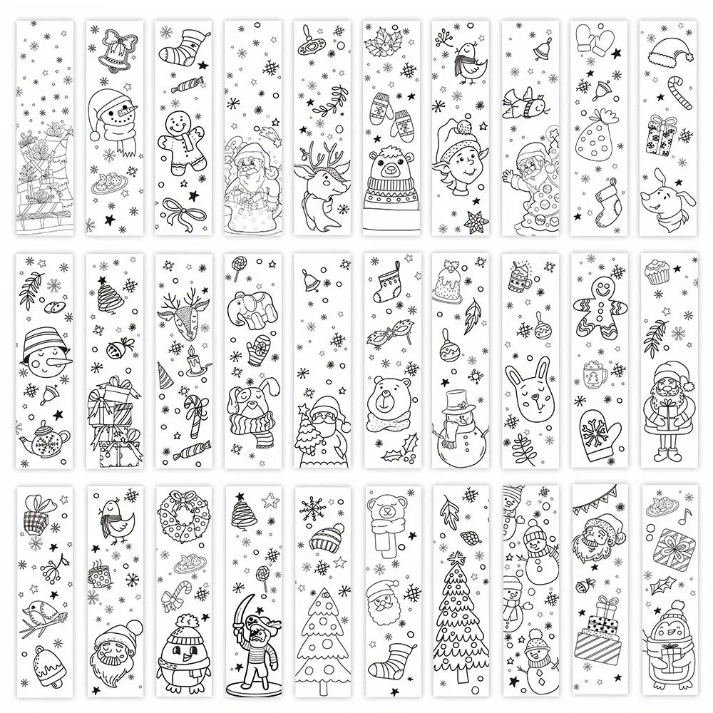 32 Pcs DIY Christmas Coloring Bookmarks with Ribbon DIY Craft Bookmarks Richie's