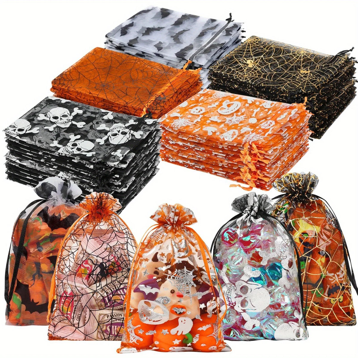 Halloween Tulle Drawstring Gift Bags 4x6in | Candy Party Bags Halloween Party Bags Richie's