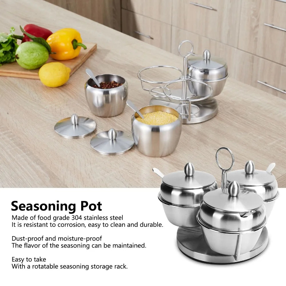 304 Stainless Steel Seasoning Pot Set | Rotating Rack & Spoons Seasoning Pot Set Richie's