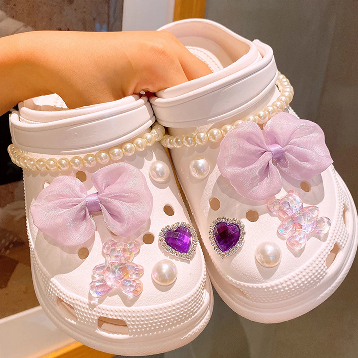 Purple Bow Shoe Charms – Pearl Crystal Bear Rhinestone for Crocs Shoe Charms Richie's Default Title