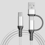 2M 2-in-1 USB-A & USB-C Braided Fast Charge Cable | 4 Colors USB Charging Cable Richie's White 2m