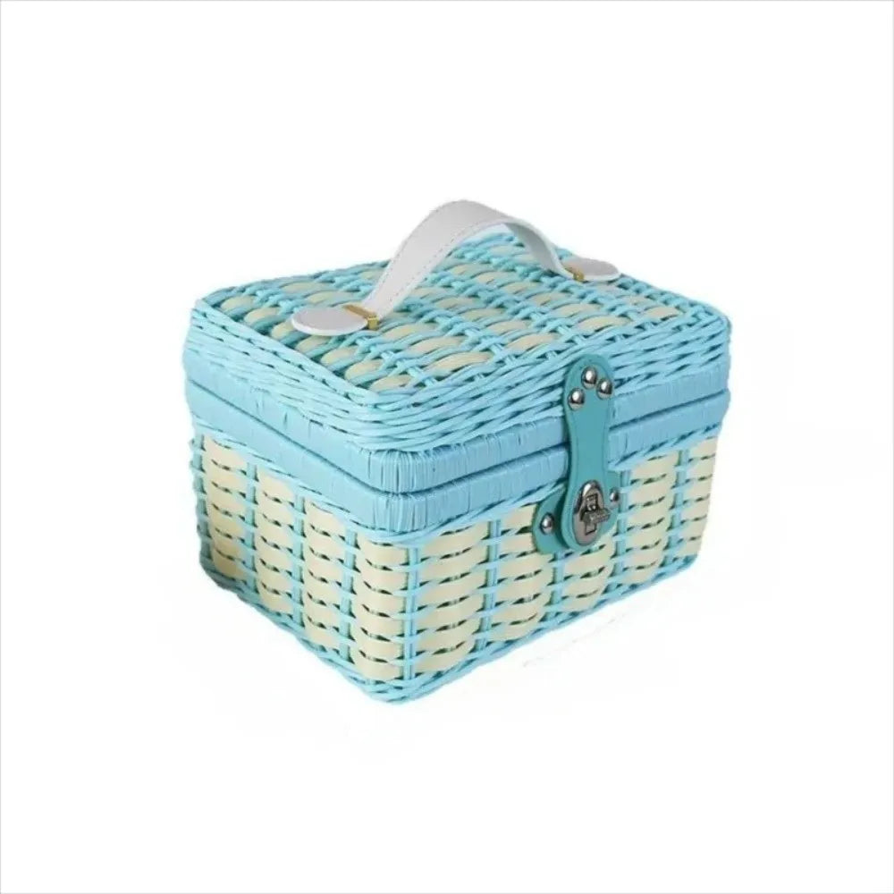 Rattan Woven Basket with Lid – Gift & Storage Basket Woven Storage Basket Richie's Blue 22x18x15cm