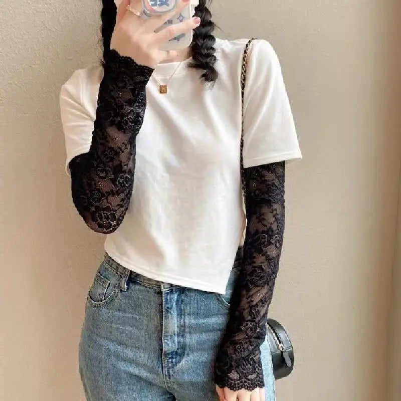 Women's Ice Silk Lace Arm Sleeves UV Fingerless Driving Gloves Arm Sleeves Richie's