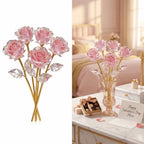 10Pcs Pink Eternal Roses – Handcrafted Artificial Crystal Flowers Artificial Flower Bouquet Richie's