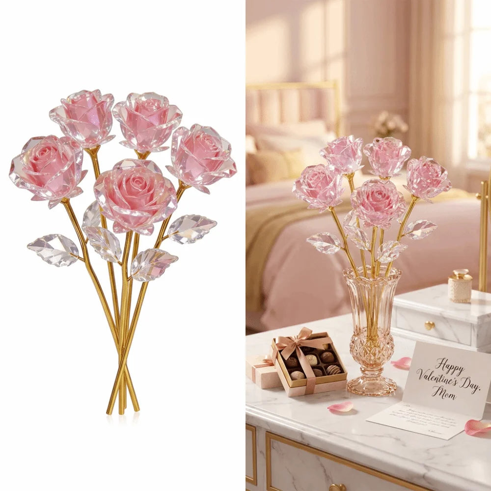 10Pcs Pink Eternal Roses – Handcrafted Artificial Crystal Flowers Artificial Flower Bouquet Richie's