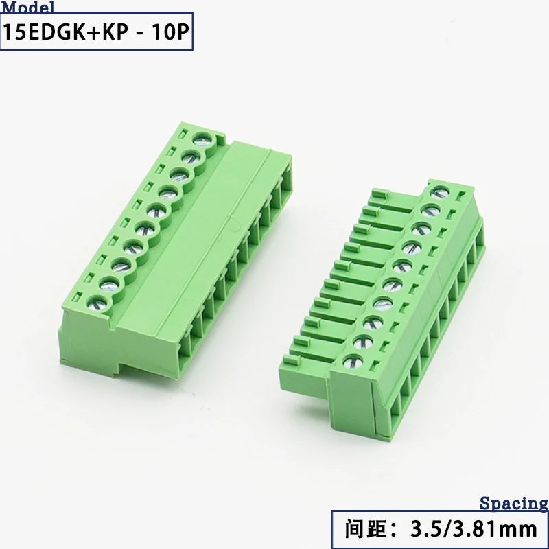 15EDGK PCB Screw Terminal Block 2–24 Pin Plug-In Connector Set PCB Terminal Block Richie's 10P 3.81MM 1 Set