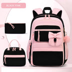 Girls Cherry Corduroy School Backpack Set – 3 Pcs Bookbag Kids Backpack Set Richie's black pink