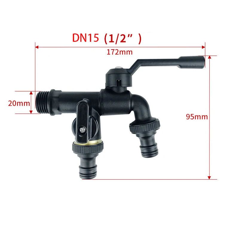 Black Brass Anti-Freeze Outdoor Faucet Dual Outlet 3/4 Inch Outdoor Garden Faucet Richie's DN15 Double outlet-1