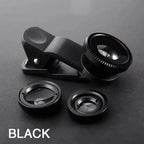 3-in-1 Fisheye Wide Angle Macro Clip Lens Kit for Smartphones Phone Camera Lens Kit Richie's Black