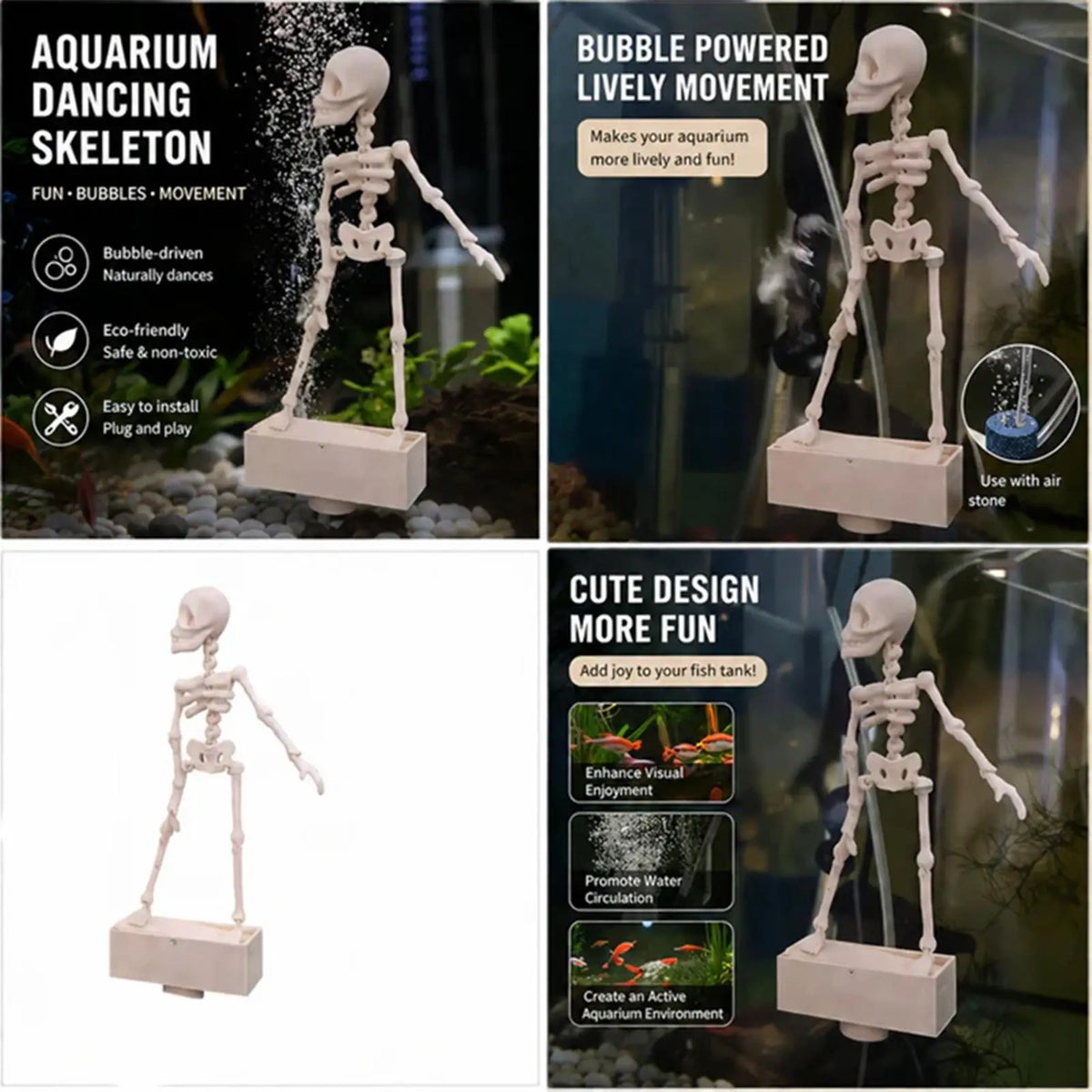 Dancing Skeleton Aquarium Bubbler Decoration with Air Hose Aquarium Bubbler Ornament Richie's