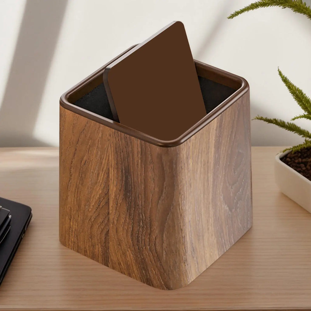 Small Desk Trash Can with Lid – Retro Wood Grain Dustbin Desktop Trash Can Richie's