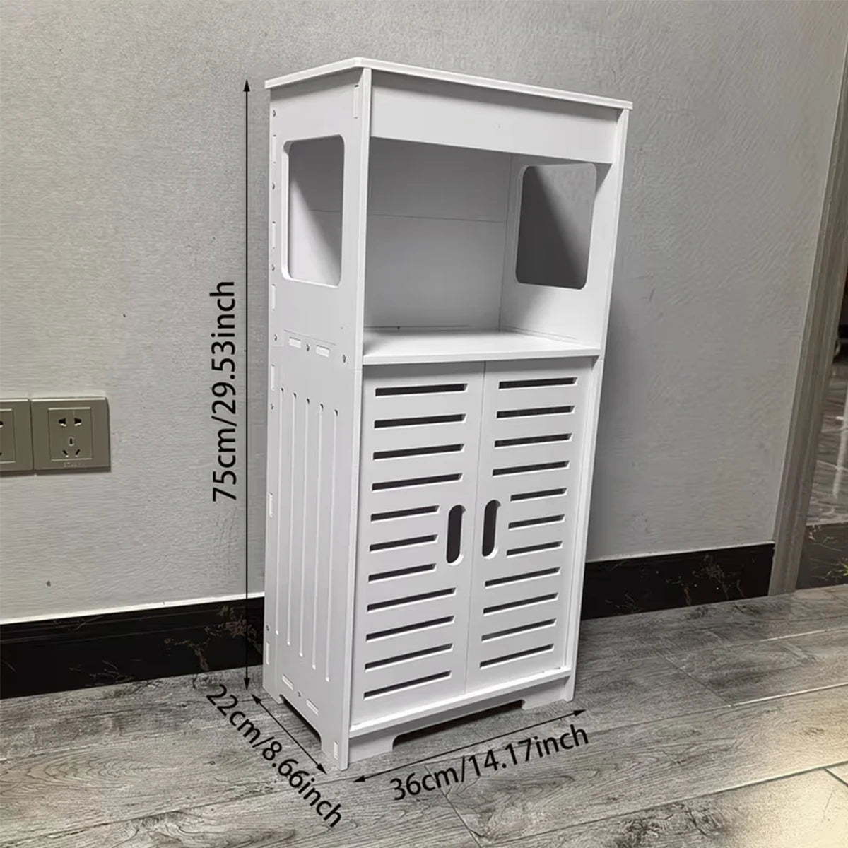 White Freestanding Bathroom Cabinet – Shutter Doors & Open Shelf Bathroom Storage Cabinet Richie's