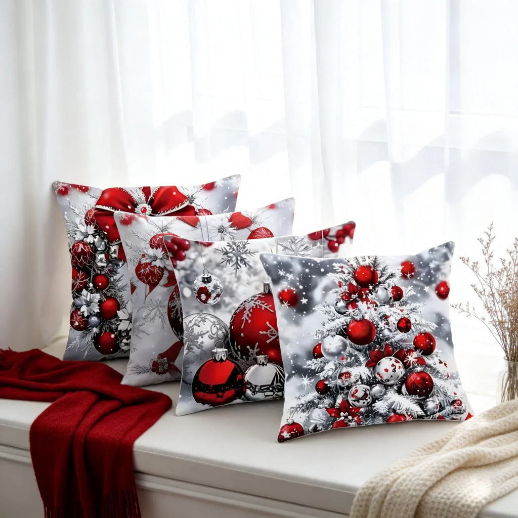4 Pcs Christmas Pillow Covers Zippered Festive Polyester Set Decorative Pillow Covers Richie's
