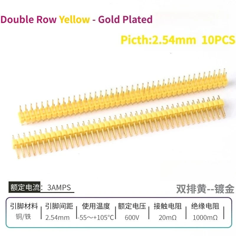 10PCS Color Gilded Pin Headers 2.54mm Single & Double Row Set PCB Pin Headers Richie's Yellow Gold2 10PCS