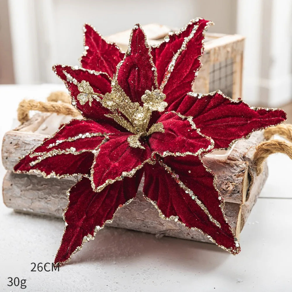 Glitter Poinsettia Artificial Christmas Flower 26cm Decoration Artificial Christmas Flower Richie's Red