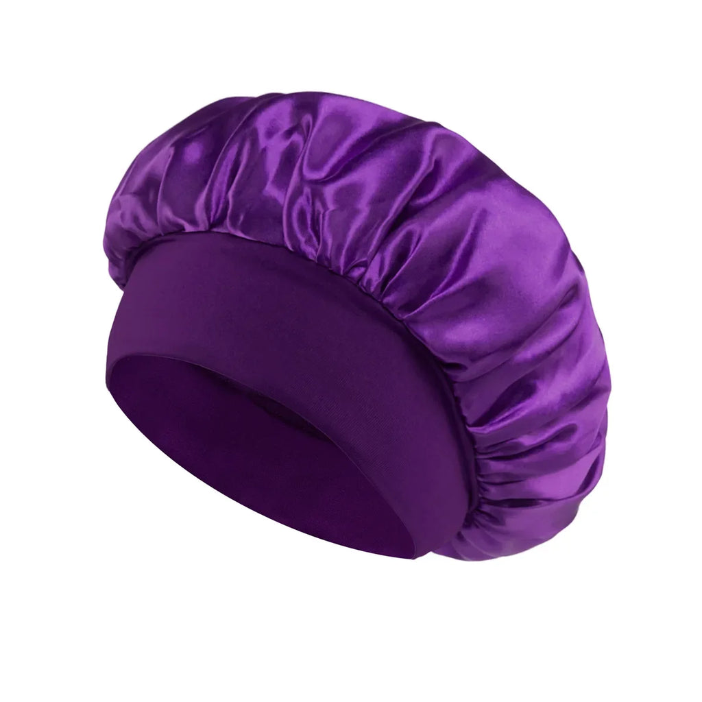 Satin Wide-Brim Sleeping Bonnet – Unisex Hair Care Night Cap Satin Sleep Bonnet Richie's Dark Purple