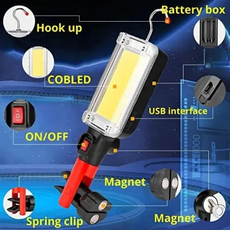 Portable COB LED Flashlight 18650 USB Magnetic Work Light LED Work Flashlight Richie's 1pcs