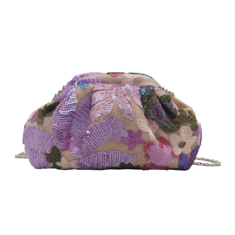 Women's Sequin Evening Clutch Bag – Floral Wristlet Purse Evening Clutch Bag Richie's purple pink