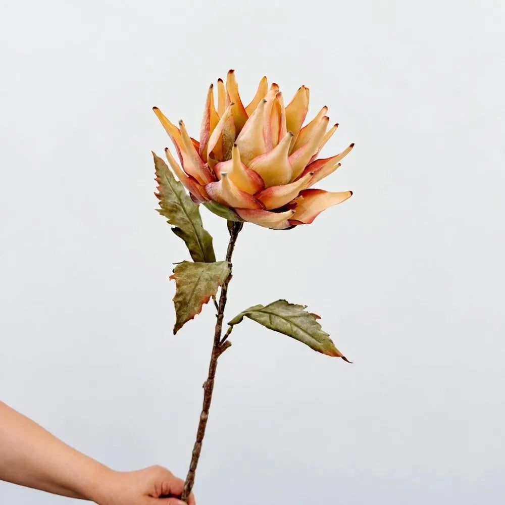 Flocked Artificial Emperor Protea Flower Large Silk Bloom 65cm Artificial Flower Richie's L-Khaki
