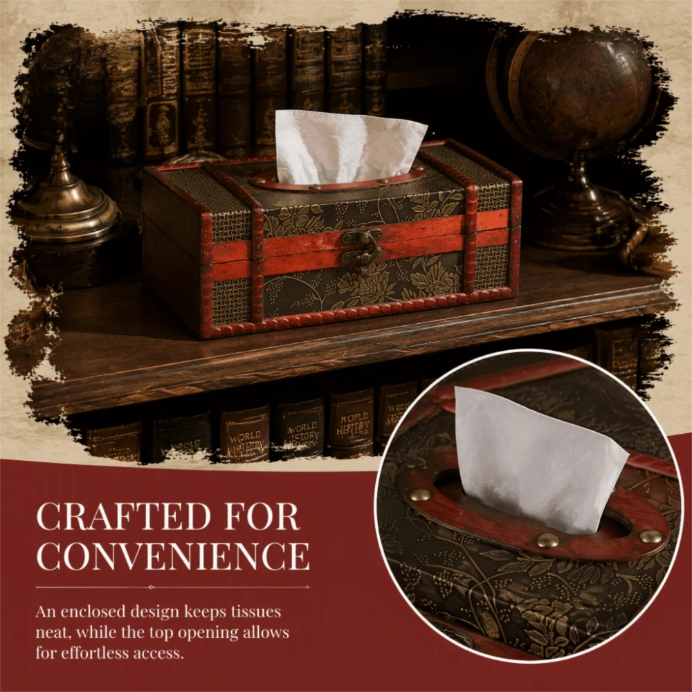 Vintage Wooden Tissue Box Holder – Antique Red Brown Finish Tissue Box Holder Richie's