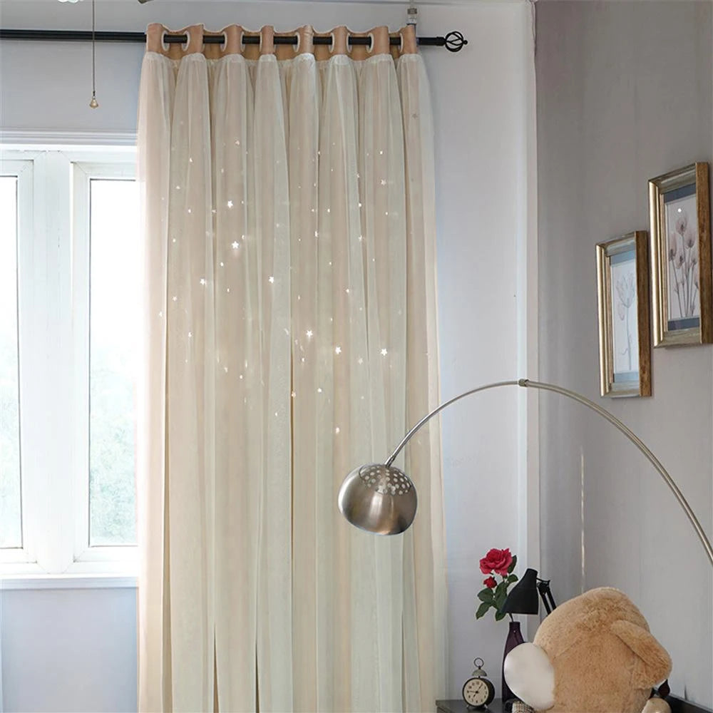 Tulle Blackout Curtains Double Layer Star Modern – 1 Panel Blackout Curtain Panel Richie's Pale yellow W100xL200cm