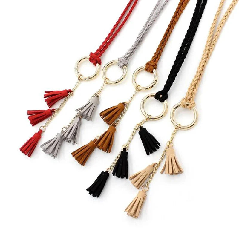 Women's Boho Braided Tassel Belt – Knit Waist Rope for Dresses Braided Waist Belt Richie's