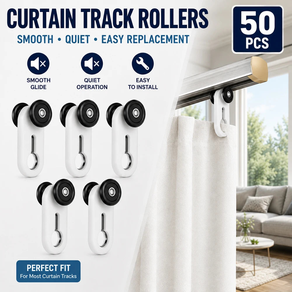 50PCS Curtain Track Rollers Quiet Sliding Glider Hooks for Rails Curtain Track Gliders Richie's
