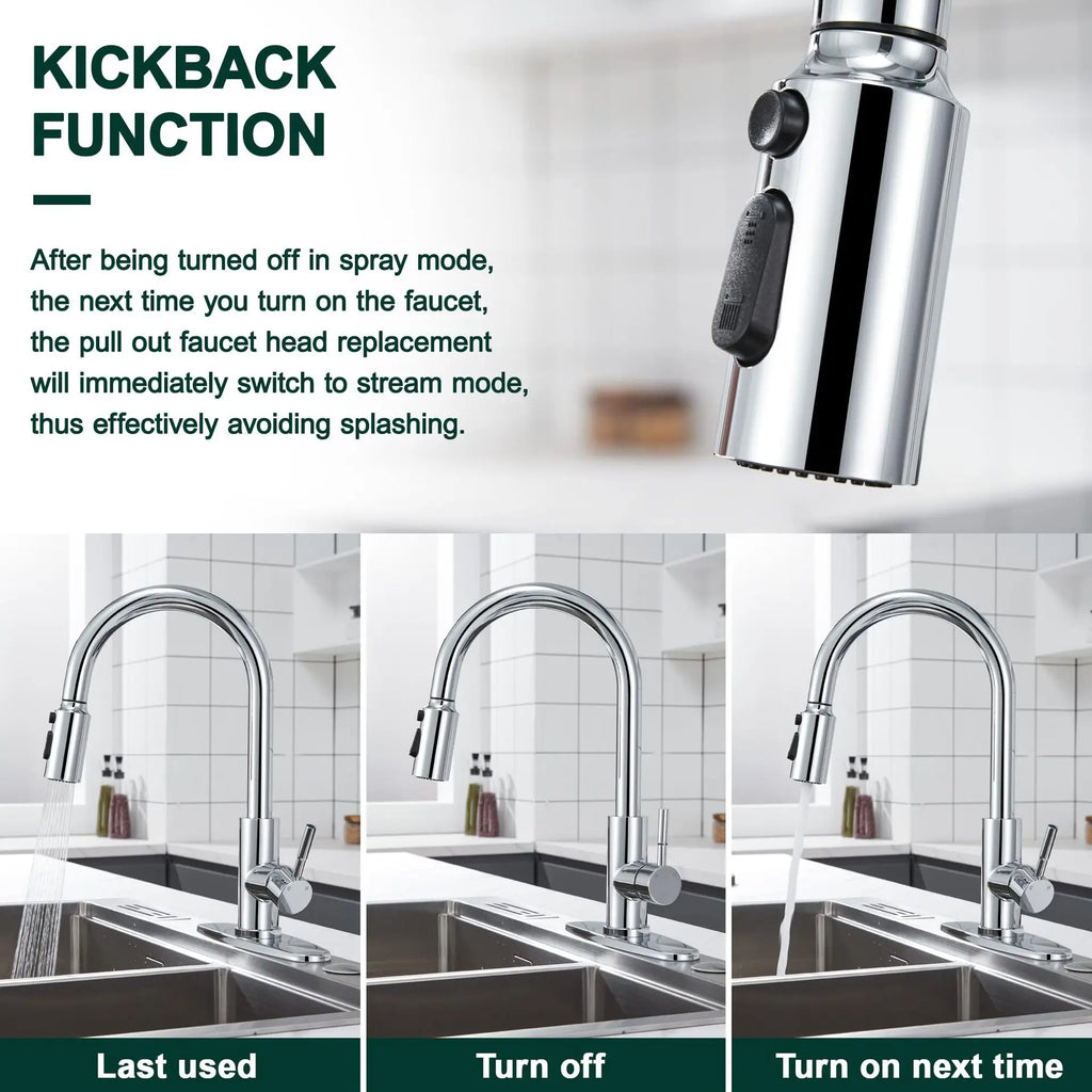 3-Mode Pull-Out Faucet Replacement Nozzle | High Pressure Faucet Spray Nozzle Richie's