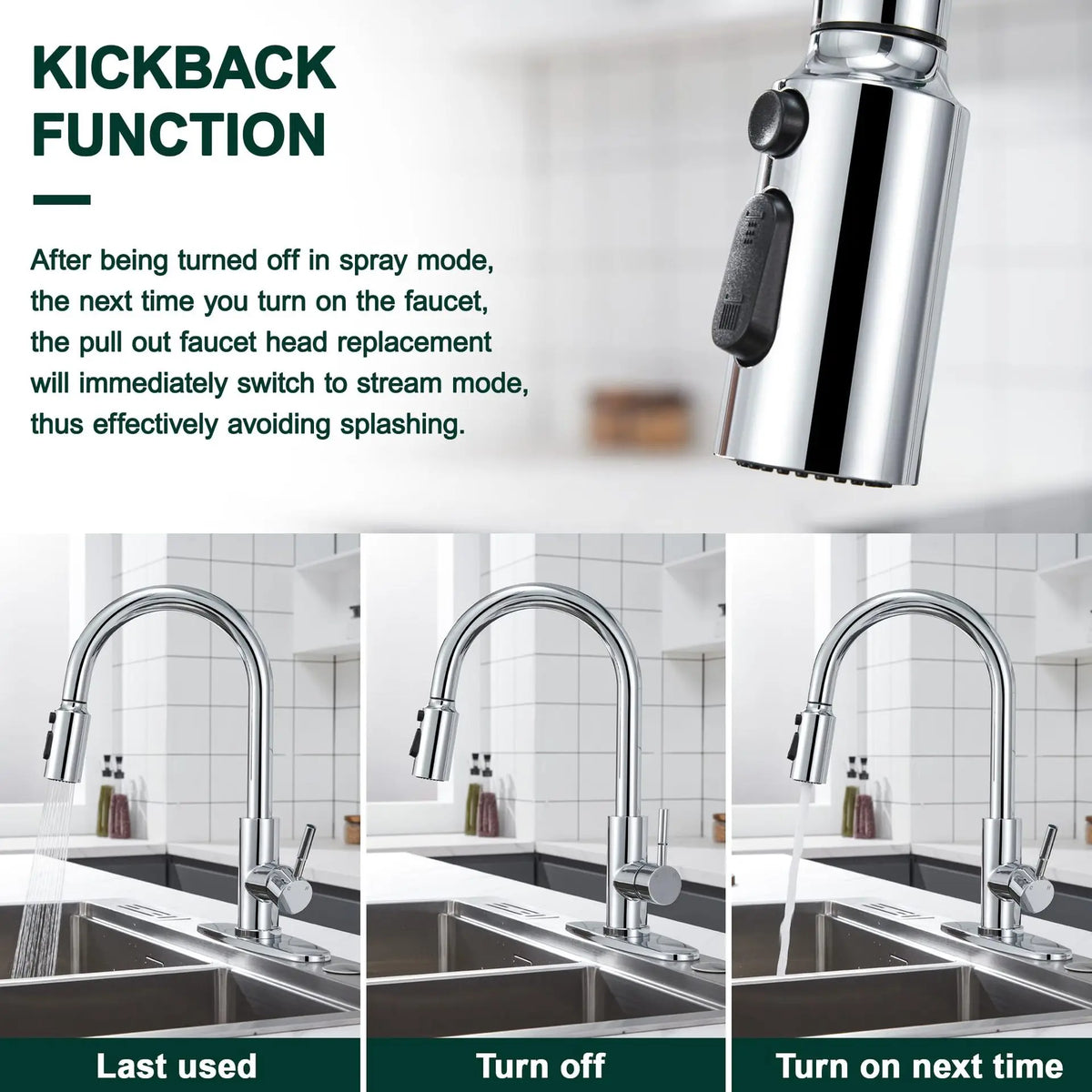 3-Mode Pull-Out Faucet Replacement Nozzle | High Pressure Faucet Spray Nozzle Richie's