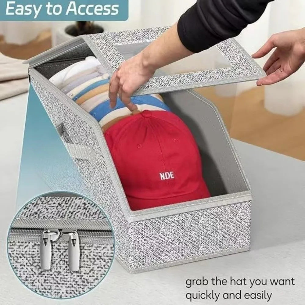 Zippered Hat Storage Box with Window – Foldable Cap Organizer Hat Storage Box Richie's