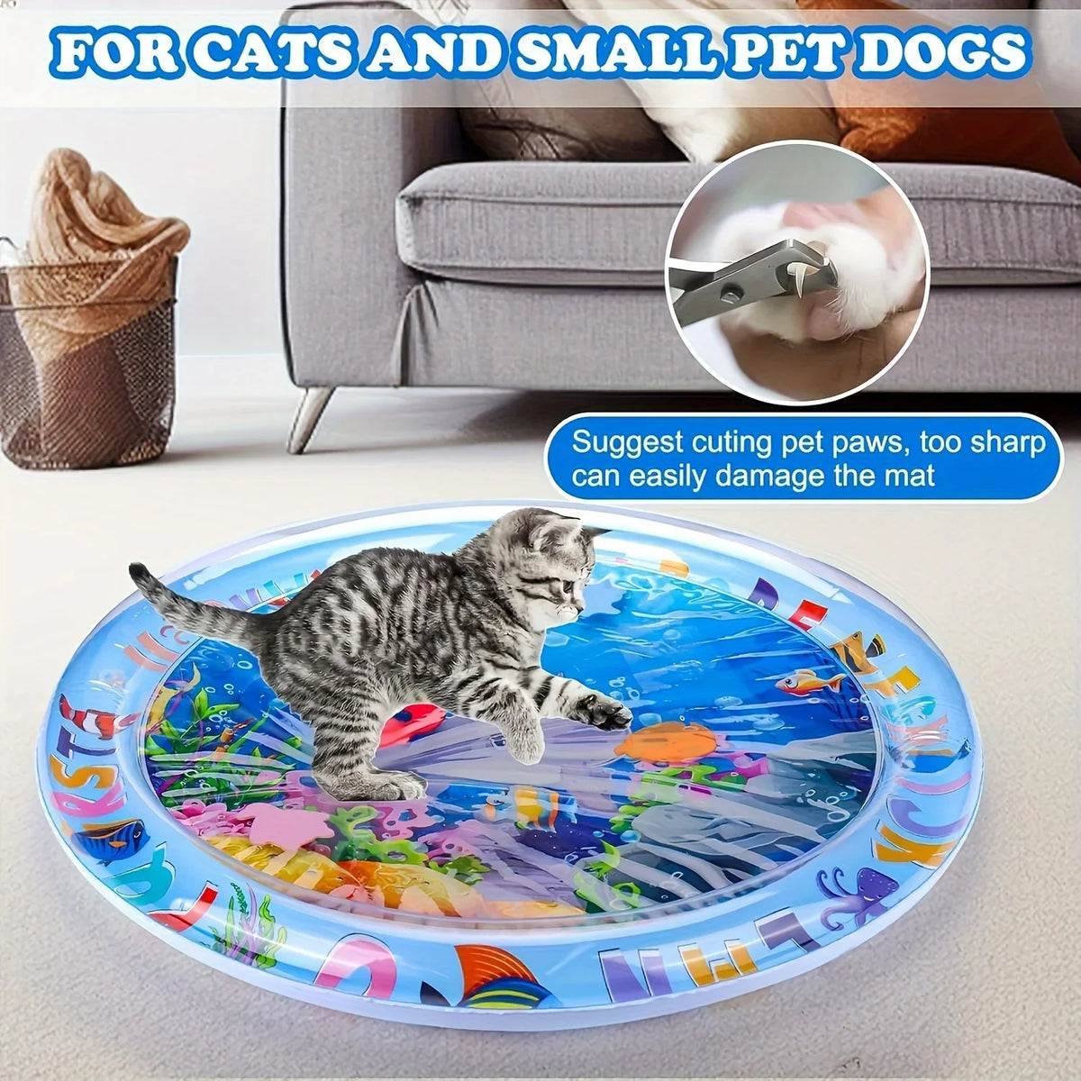 Spill-Proof Water Sensory Cat Mat – Floating Fish PVC Toy Interactive Cat Toy Richie's