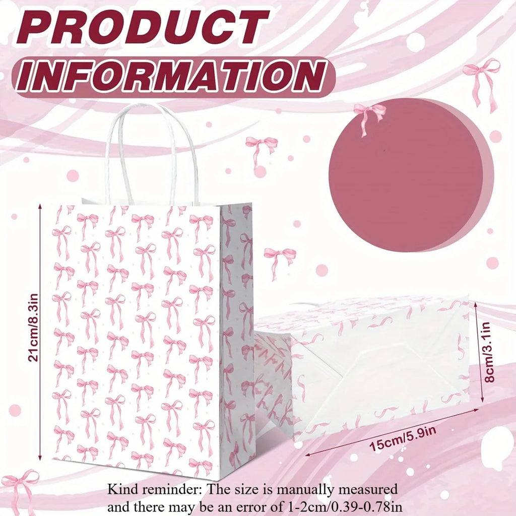 Pink Bow Paper Gift Bags with Handles | Party Favor Bags 6/10pk Paper Gift Bags Richie's