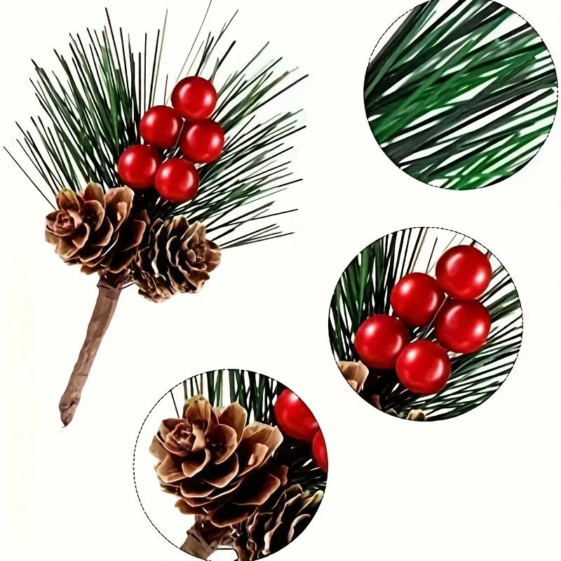 Artificial Pine Cones & Red Berries Holiday Picks – 6/10 Pcs Holiday Decoration Picks Richie's