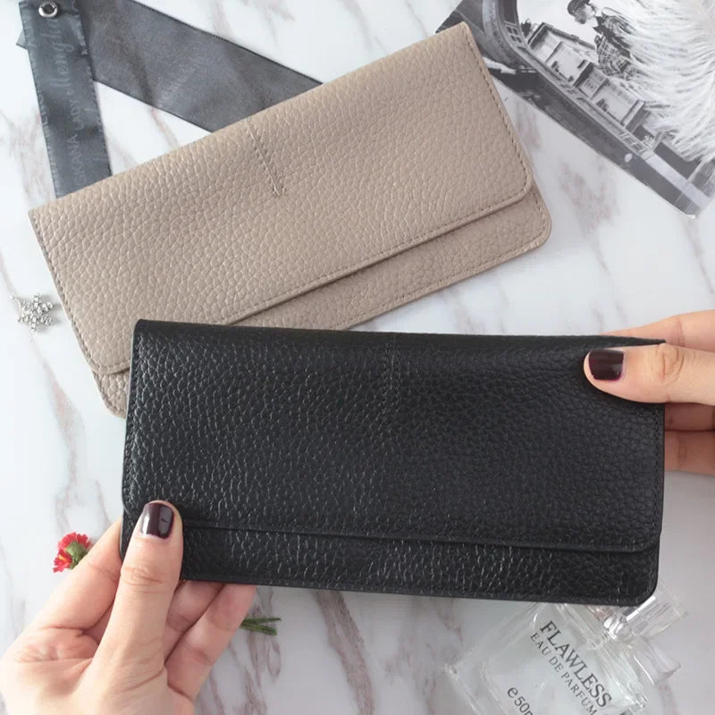 Women's Genuine Cowhide Leather Long Wallet & Zipper Card Holder Leather Women's Wallet Richie's